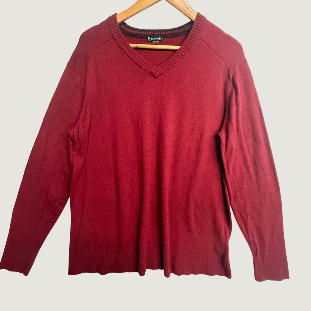 Smartwool Sparwood Sweater Mens XL Burgundy Merino Wool Blend V Neck Pullover